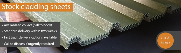 Steel stock cladding sheets available for collection or delivery. 