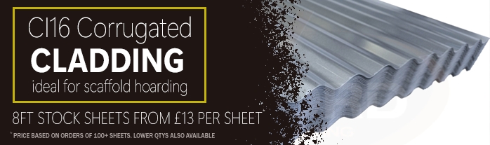 CI 16 Galvanised Corrugated sheets ideal for scaffold hoarding and cladding